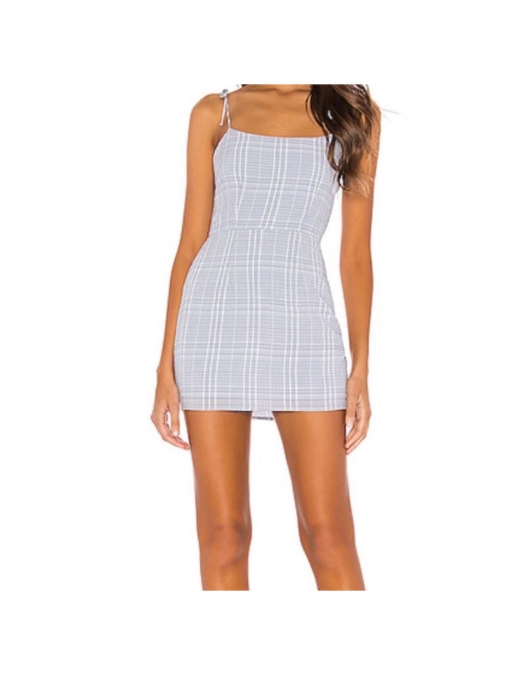 Super down Mini Plaid Tie-Strap Dress in Light Blue
